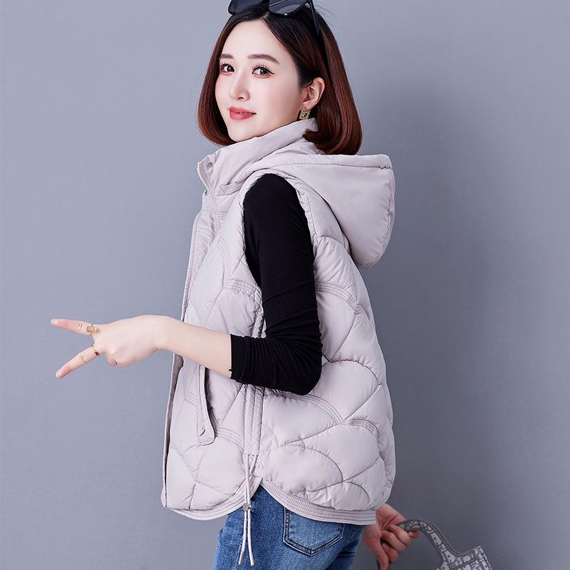 Stylish Hooded Down Cotton Vest for Middle-Aged Women, Windproof Warm Casual Jacket for Autumn/Winter
