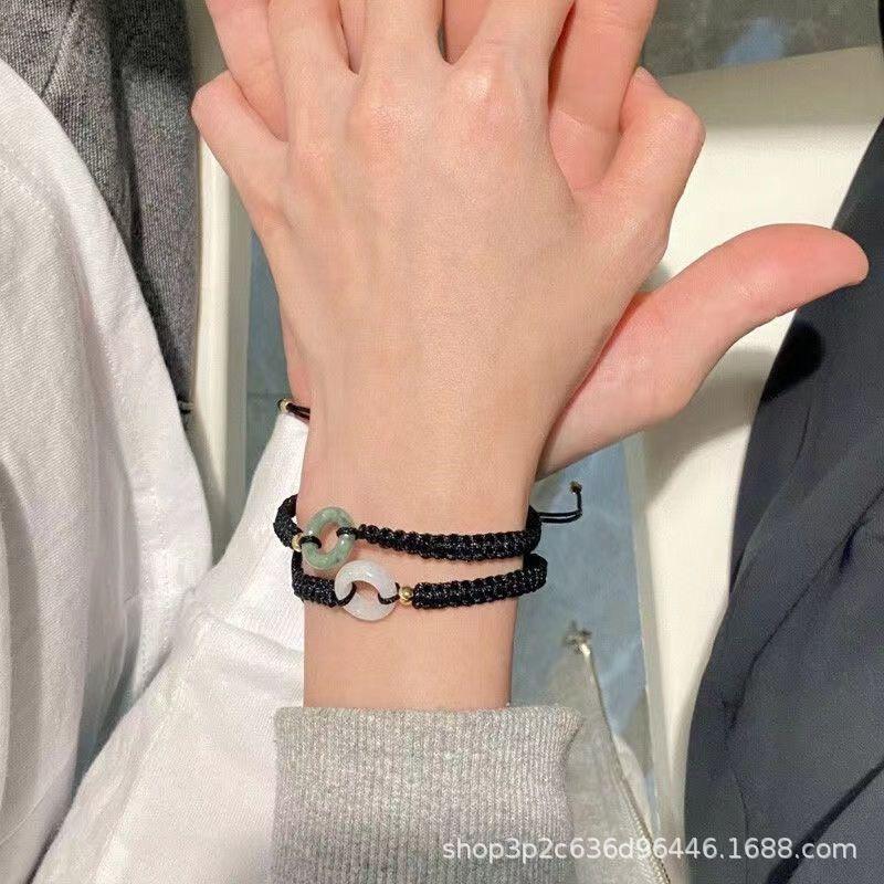 Adjustable Chalcedony Peace Buckle Couple Bracelet Simple Rope Hand Chain For Lovers Friends