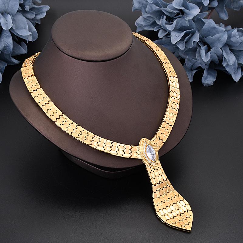 24K Gold Bride Jewelry Set: Necklace, Bracelet, Earrings, Ring - Four Pieces