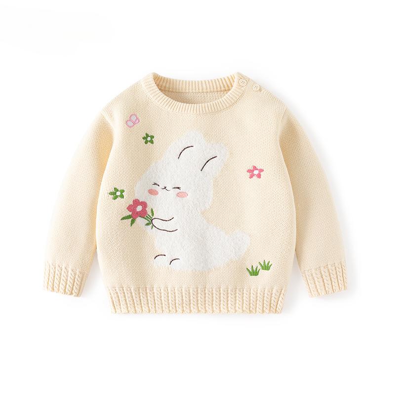 Suéter de Algodón de Punto para Niños con Conejito Primavera y Otoño Niña Suéter Dulce Suave