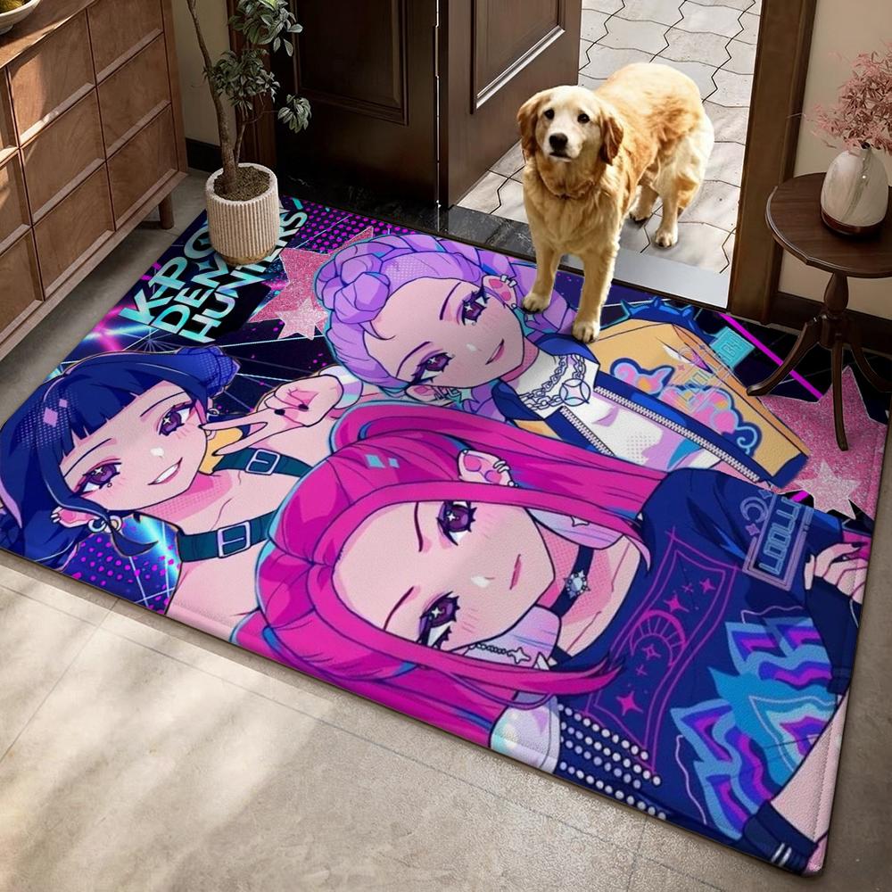 Kpop Demon Hunters Neon Stage Indoor Rug Nonslip Thick Carpet For Entryway Home Party Decor Valentine'S Day Gift