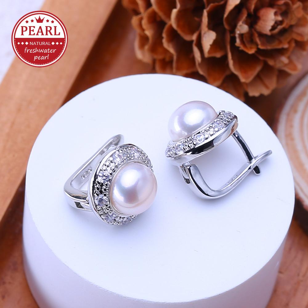 LSOOYH 7-8mm Freshwater Pearl Earrings Silver Color Fashion Cubic Zirconia Clip On Earrings For Women Birthday Gifts