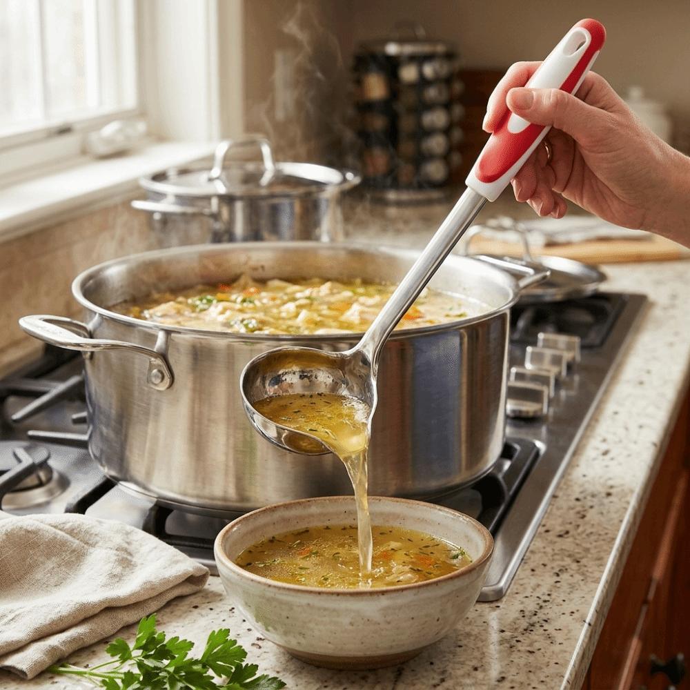 Smooth Side Spout  Ladle Rustless Steel Dripping Spoon Integrated Molding Soup Spoon  Soup Serving