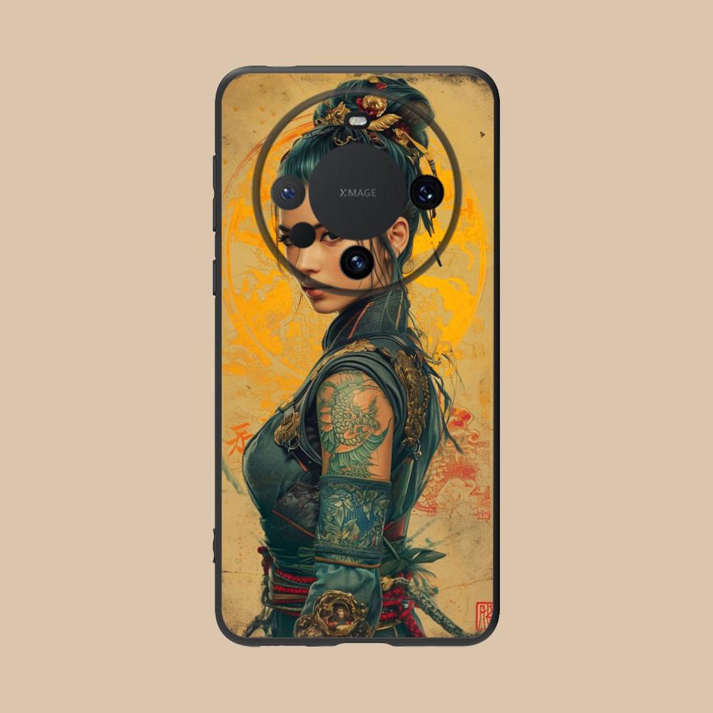 Retro Tattoo Girl Mobile Phone Case for Huawei Mate 60 50 40 30 20 10 Pro Plus Lite E 5G Colorful Printing Cover Luxury Cover