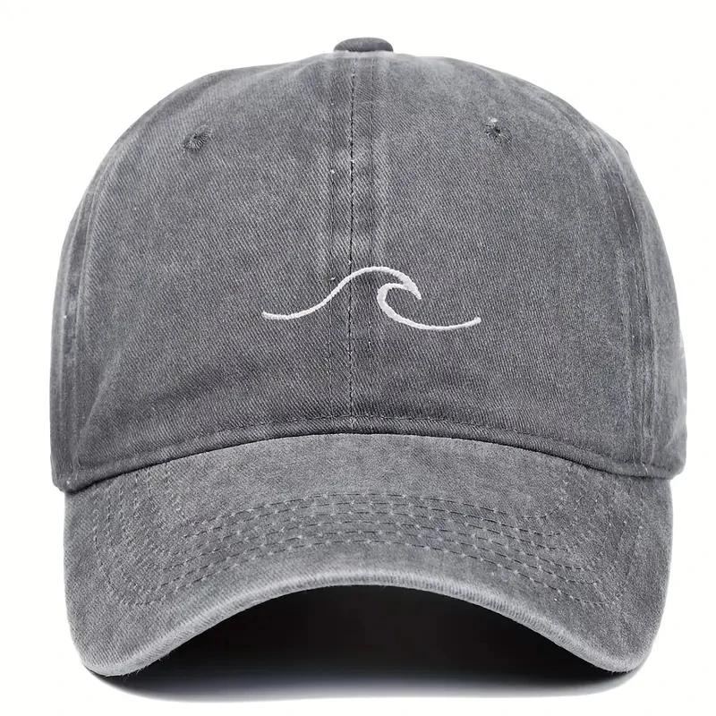 

Wave Ripple Embroidery Baseball Cap Solid Color Washed DistressedDad Hats Simple Vintage Hip Hop Sun Hats For Women & Men 55-59cm серый