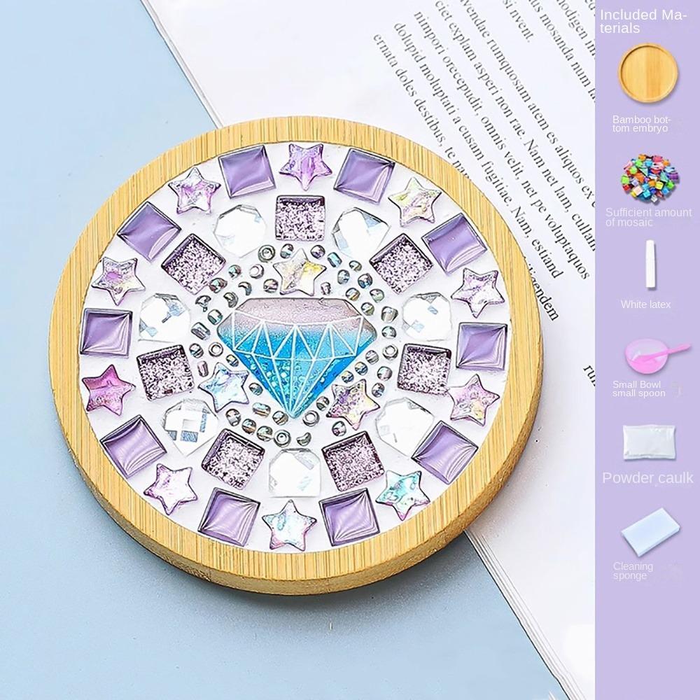 Square Round DIY Mosaic Cup Mat Mosaic Glass Bamboo Pad Creative Handmade Coaster  Toys