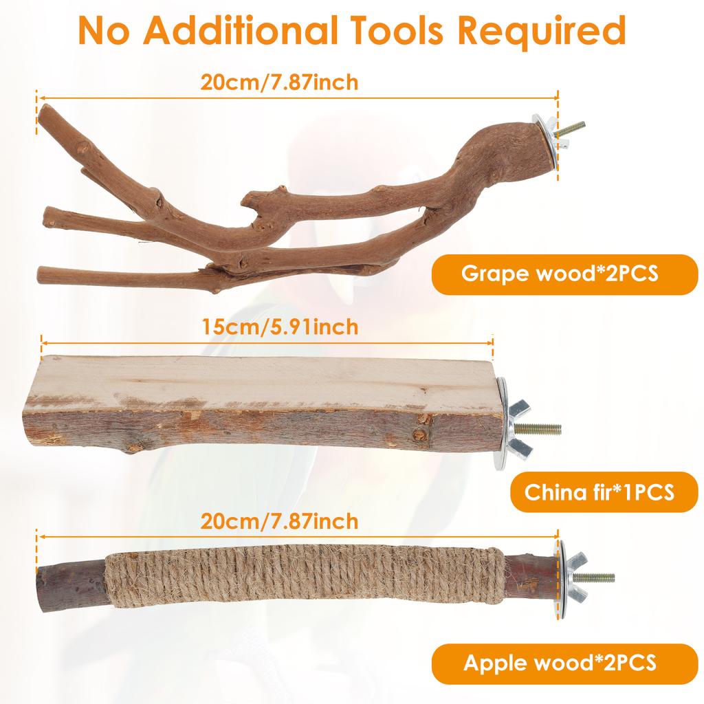 2-10Pcs Bird Perch Stand Wood Parrot Perch Toy Multi-role Training Play Stand Platform Practical Cage Accessories Bird Supplies