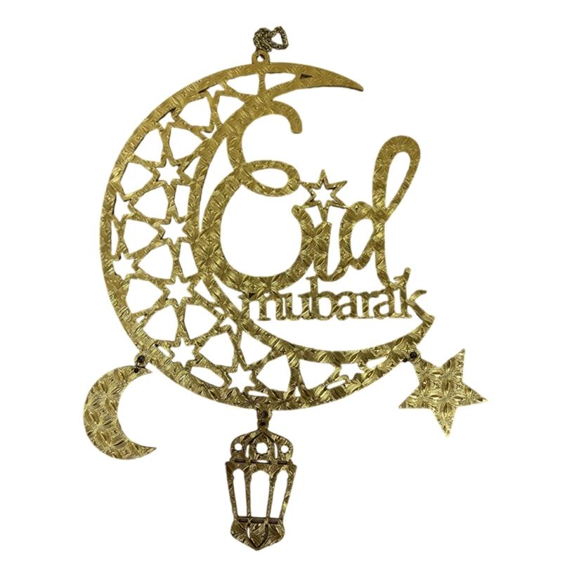 

Eid Mubarak Home Decoration Golden Moon and Star Wood Holiday Pendant Decorative Hanging Ornament for Home Office