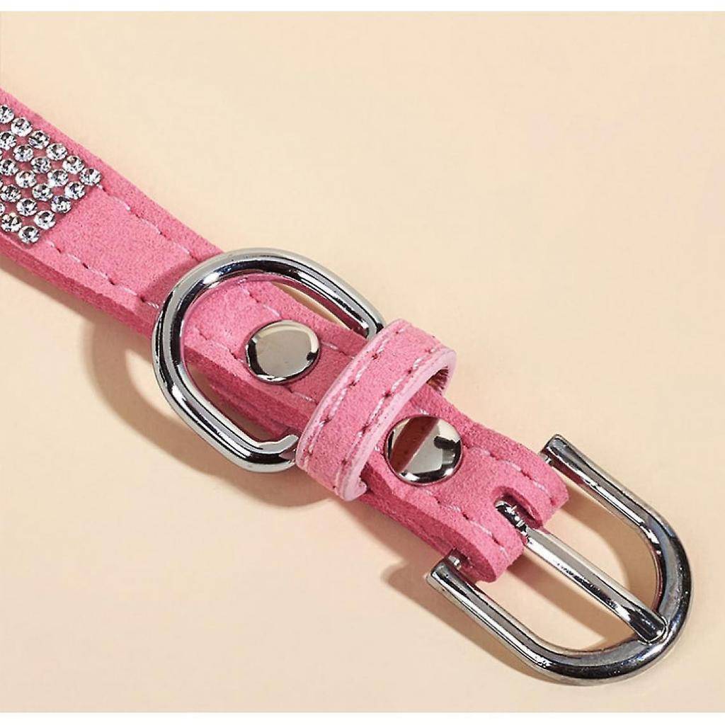 Suede Bows, Leather, Rhinestones, Dog Collar And Leash Cover, Puppy, Cat, Dragon, Small Dog, Cat | Collar For Dog, Cat | Cat Collar (pink)