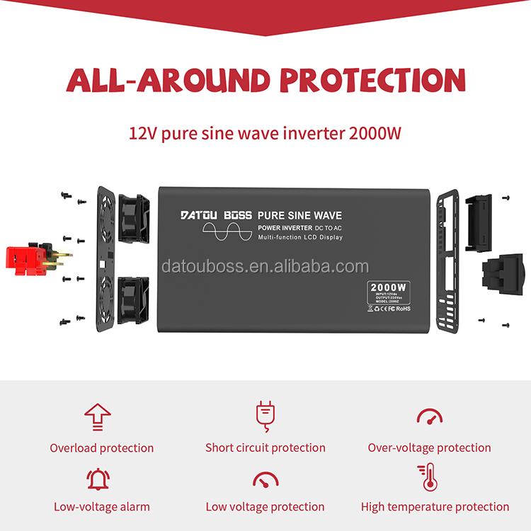 DATOUBOSS Convertidores De Energa De 2000w De Onda Pura De 12V Solar Power Converter Inverters for Fishing Motorhome Camper