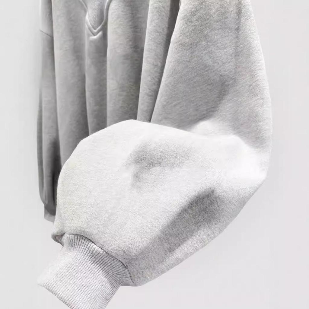 Podzimní šedá mikina s dlouhým rukávem, korejský ležérní volný top s výstřihem do V, pohodlná ležérní mikina