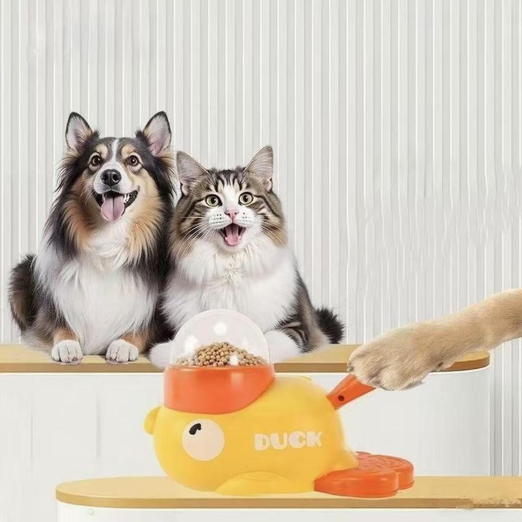 Yellow Duck Shaped Interactive Cat Treat Dispenser Long-Lasting Plastic Training dogToy Puzzle Slow Feeder Dog Entertainment Toy