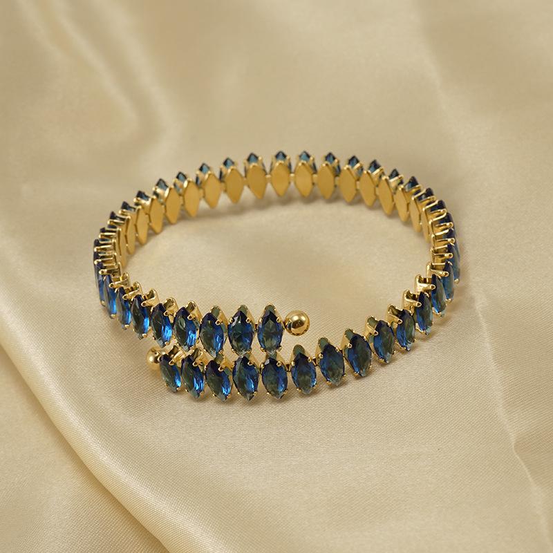 European and American 18K Gold Plated Zircon Stainless Steel Adjustable Geometric Bracelet for Women