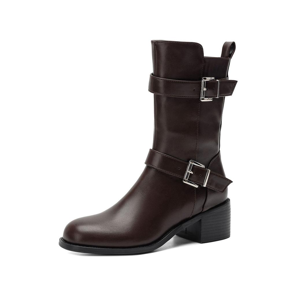 33-43 Plus Boots Coarse Heel Short Boots Women's Autumn and Winter Belt Buckle Martin Boots Women's Boots