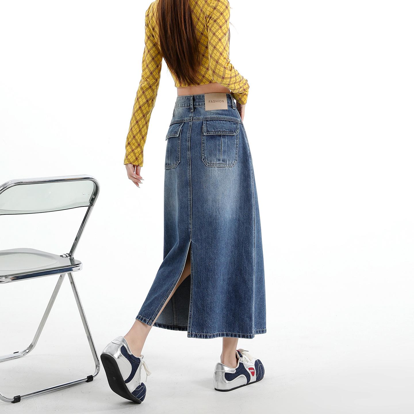 

Детская джинсовая юбка с высокой талией - Оранжево-Черно-Серый: Стройнящие, Облегающие бедра, Универсальные средней длины со стильным разрезом. Small темно-синий