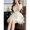 French Short-sleeved Apricot Dress Children's Summer High-end Temperament Princess Tutu Skirt Waist Small Short Skirt