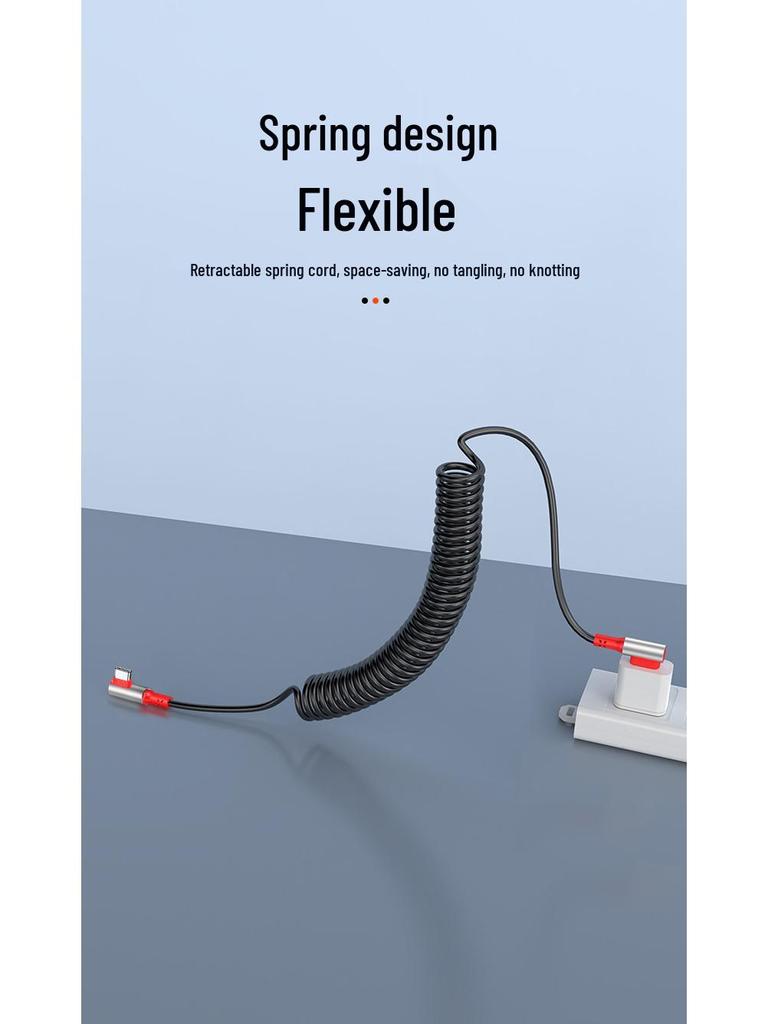 Câble USB Rétractable à Ressort Double Coude 6A Charge Rapide pour Téléphones & Voitures