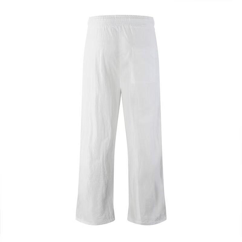 American straight casual pants men's and women's trend ins loose wide-leg trousers summer breathable elastic waist overalls