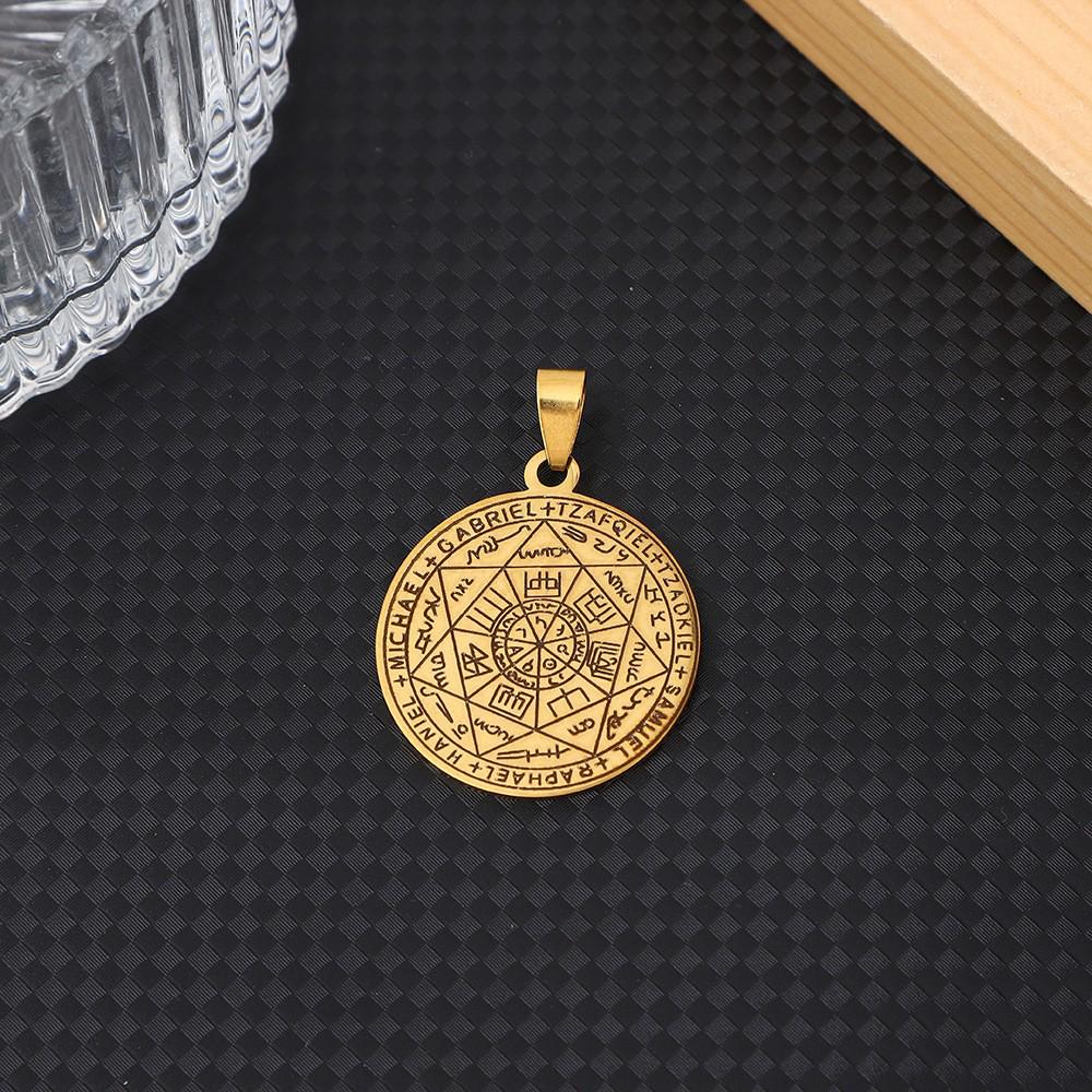 Collier pour homme en acier inoxydable avec pendentif cercle magique des sept archanges