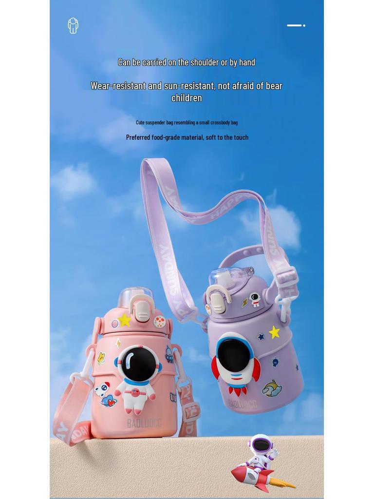 Astronaut Insulated Water Bottle for Kids - 316 Stainless Steel, Large Capacity with Straw