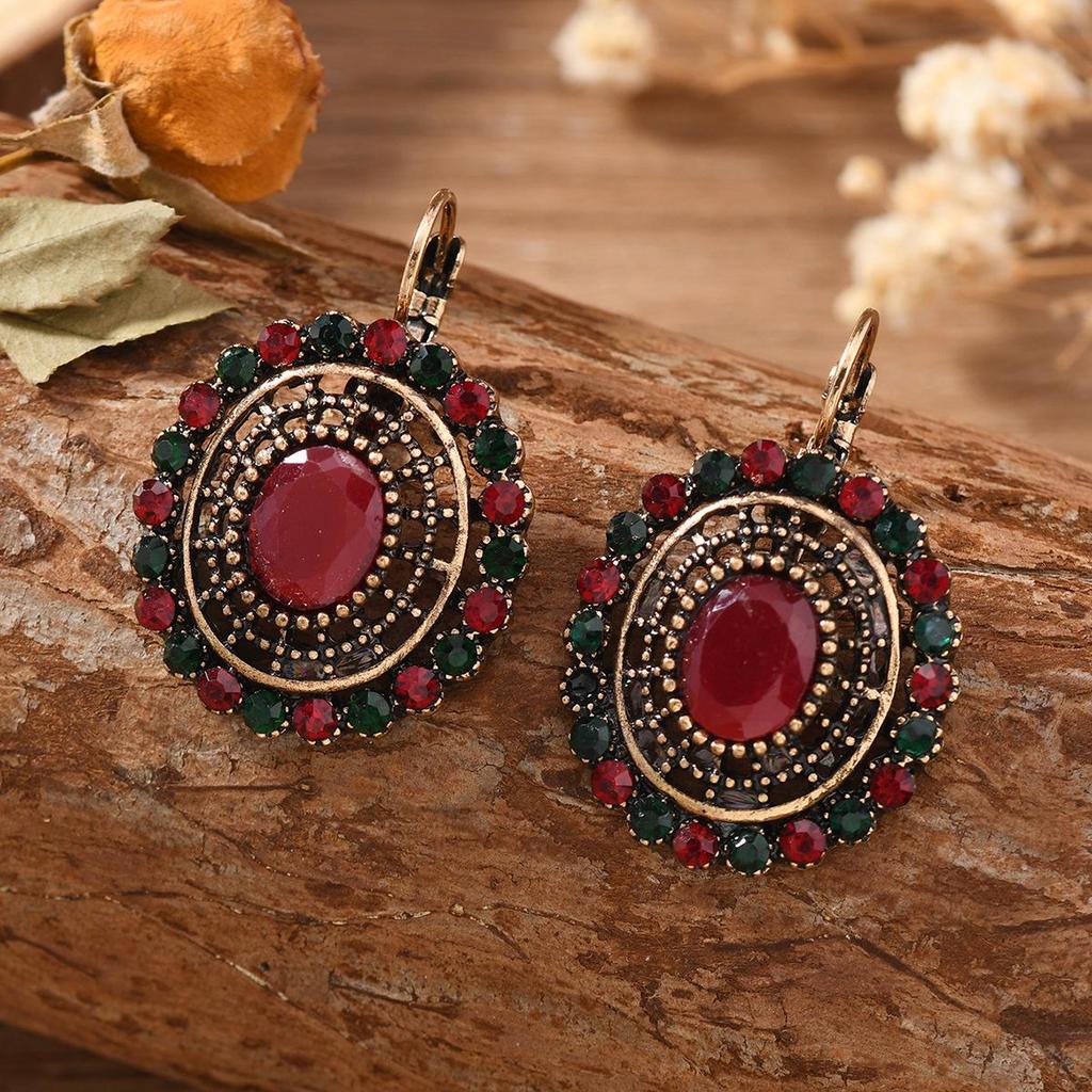 Retro Bohemian Ethnic Rhinestone French Buckle Earrings Studs Jewelry
