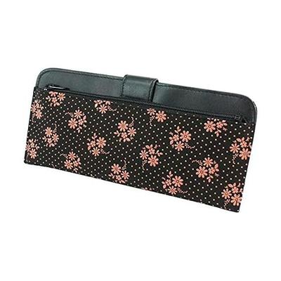 Inden-ya Long Wallet (Taba-ire L) - Thin Deer Leather, Black with Pink Cosmos Lacquer Pattern - Made In Japan (Uehara Yushichi)