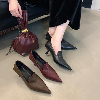 Retro Kitten Heel Pointed Black Single Shoes Women's Shoes 2026 Spring and Autumn Temperament French Korean High Heels