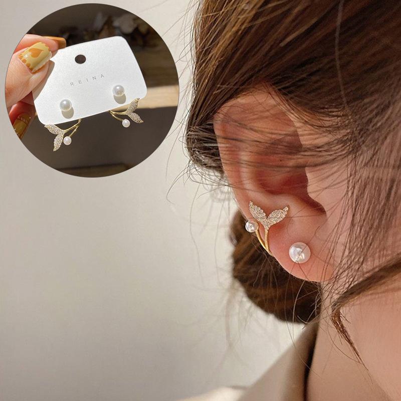 Arrival Stud Earrings  Fish Tail Metal Women Flower Pearl Trendy Jewelry