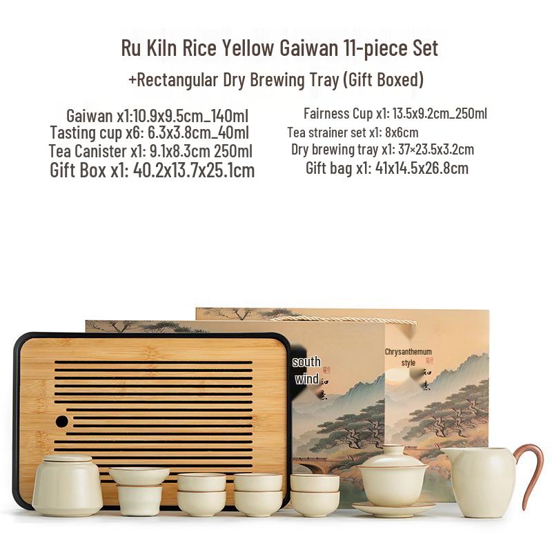 High-End Ru Kiln Ceramic Kung Fu Tea Set - Luxury Gaiwan Teapot, Tray, and Cups for Home.