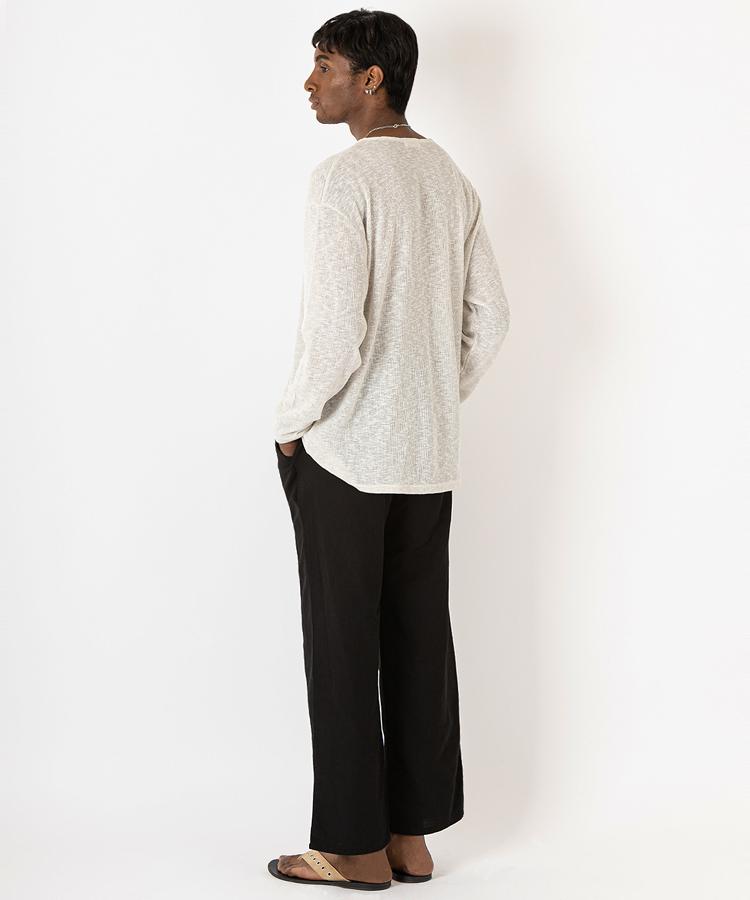 Seuteulaikeu Drop Shoulder Loose Fit Linen T-Shirt (Ivory)