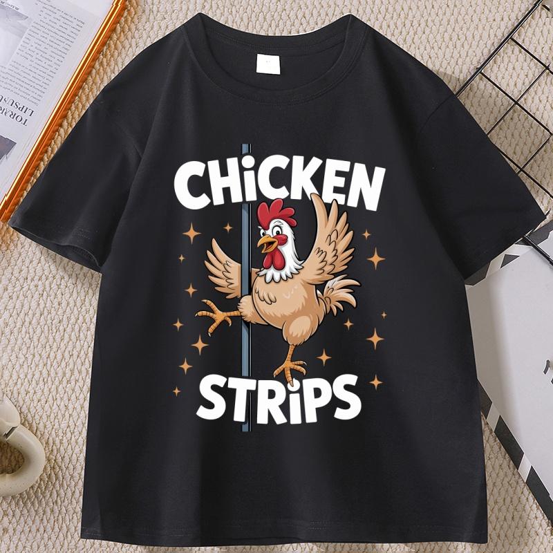 Chicken Strips Pole Dance Tshirt for Unisex Women Cartoon Funny Humor Graphic Tees Casual Cotton Short Sleeve Round Neck Tees