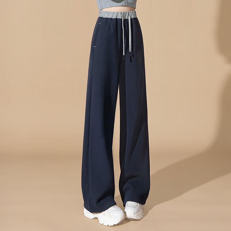 Women's Color-block Fleece Lined Wide Leg Pants