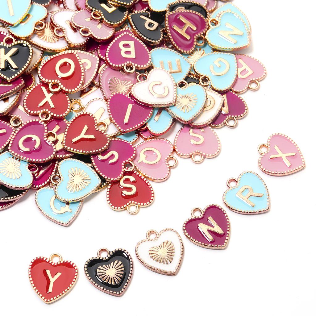 26pcs/lot Alloy Drip Oil Peach Heart Pendant Colorful A-Z Letters Charm Pendant For DIY Handmade Earrings Necklace Accessories