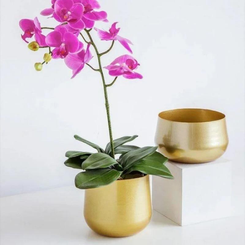 1Pc Modern Metal Crafts Pot Short Hgih Mouth Flower Pot Plant Pot Vase Planter Sturdy Luxury Planter Container for Garden House