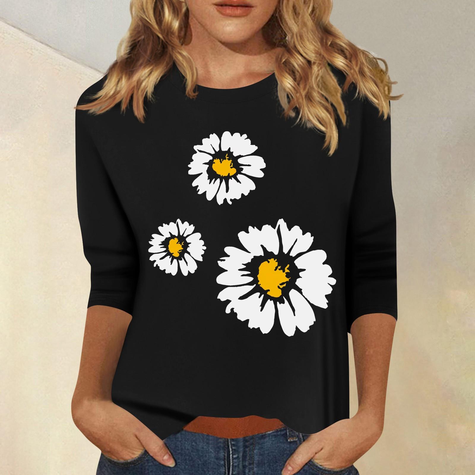 

Женская мода повседневный принтованный топ с семью рукавами и круглым вырезом M чёрный