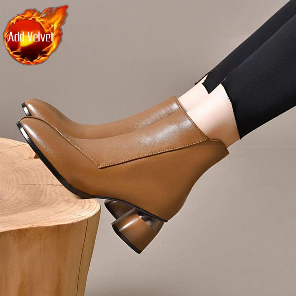 Fashion Ankle Boots for Women Autumn Winter Fur Elegant With Medium Heels Woman Short Shoes Footwear High Quality On Offer Booties Pu 39