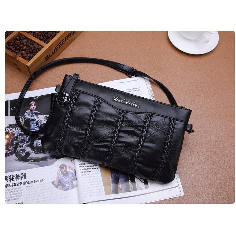 Genuine Sheepskin Leather Clutch Bags Women Shoulder Messenger Bags Casual Female Crossbody Bags