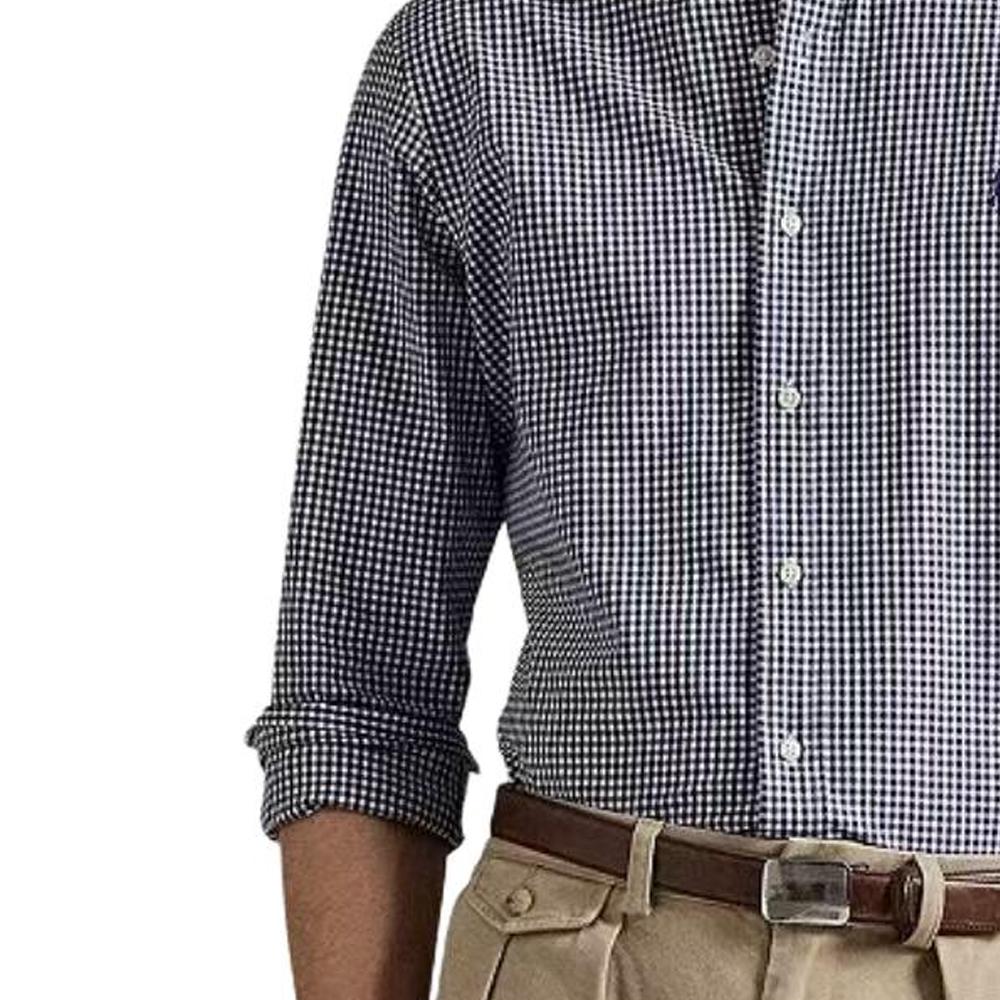 Polo Ralph Lauren Logo Embroidered Plaid Single-Breasted Collar Long Sleeve Shirt Slim Fit Men shirts 710929345-021