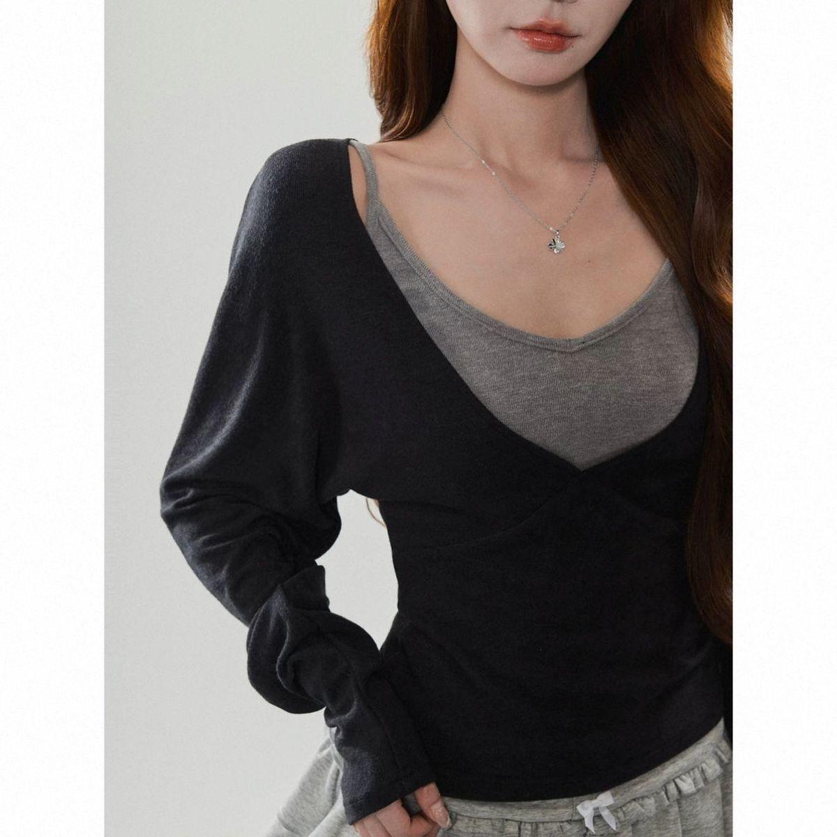 Autumn Retro Slimming Knit Camisole Mesh Top for Women L (105-115 Jin)