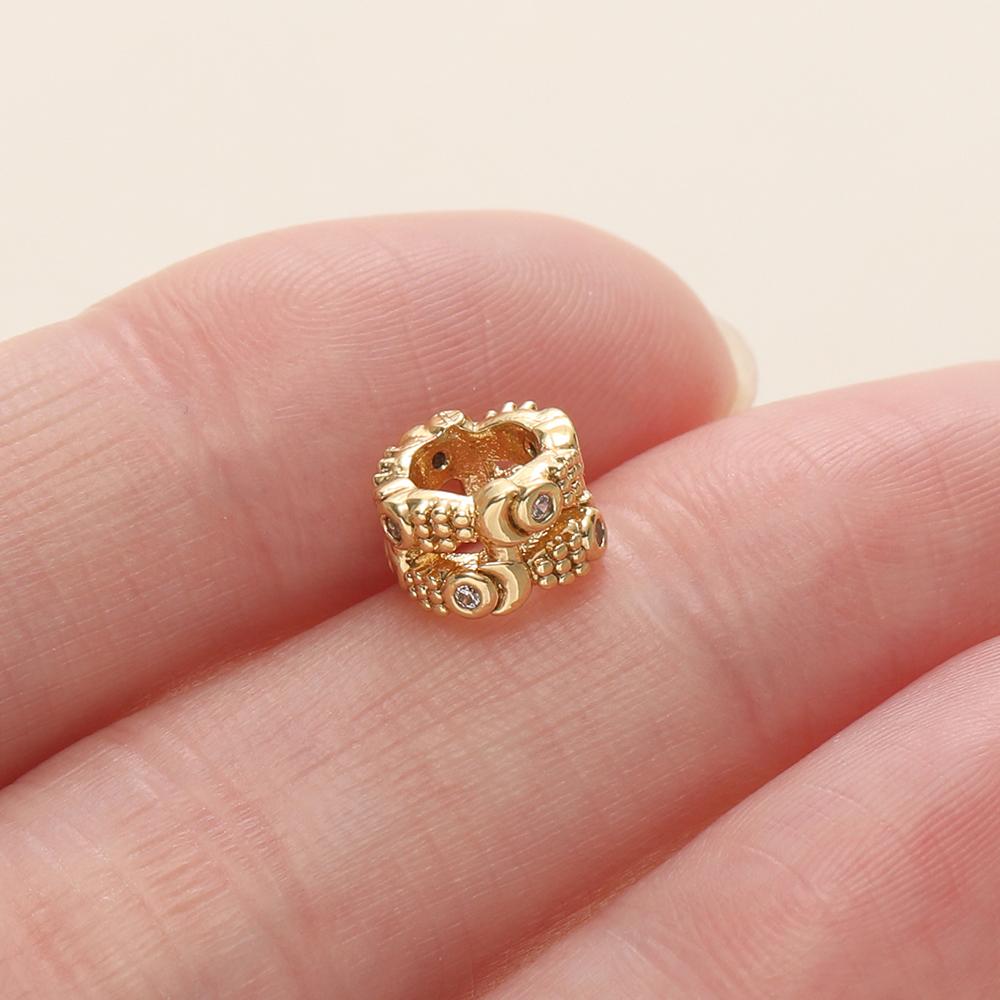 2Pcs/Pack 14/18k Gold Color Plated Big Hole Round Spacer Beads With Zircon for DIY Jewelry Bracelet Necklace Making Accessories