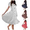 Women's Summer Fashion V-Neck Short Sleeve Button Polka Dot Belt Dress
