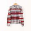Soft Waxy Retro Polo Collar Striped Contrasting Color Quan Wool Knitted Sweater Women's Early Autumn New Inner Pullover Bottoming Shirt