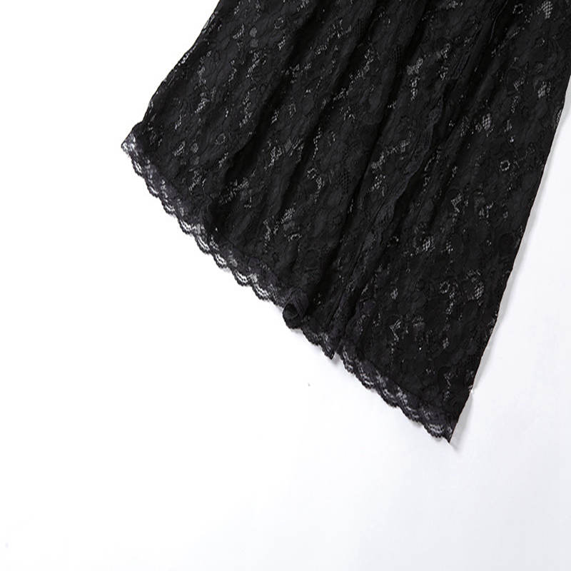 Sommer Sexy Perspektive Spitze Kleid Frauen Solide Platz Kragen Hülse Mit Drei Vierteln Backless Lange Split Damen Kleid