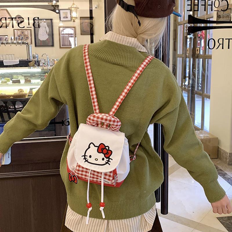 Pattern Red Plaid Kids School Backpack With Breathable Canvas