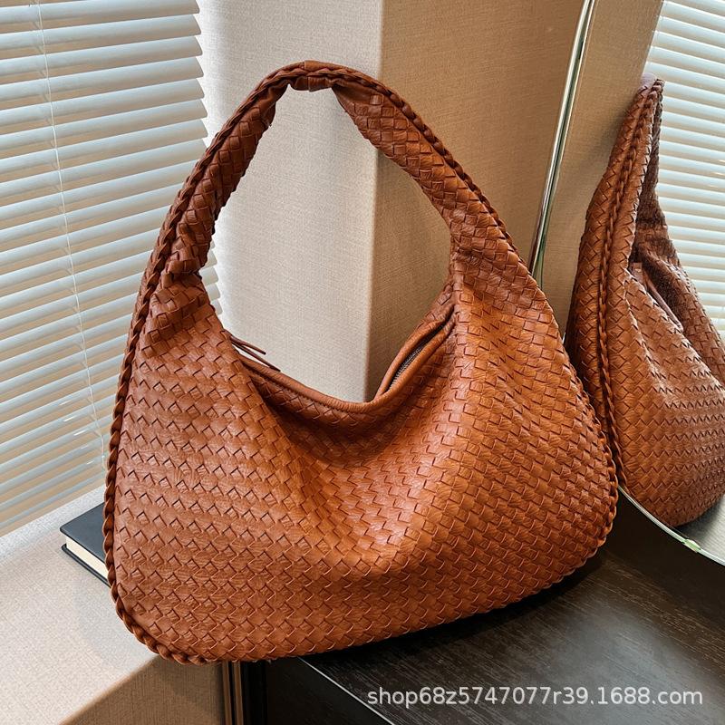 PU Woven Bag High-end Sense Bag Women's Simple Shoulder Tote Bag Korean Version Casual Armpit Hand-held Dumpling Bag