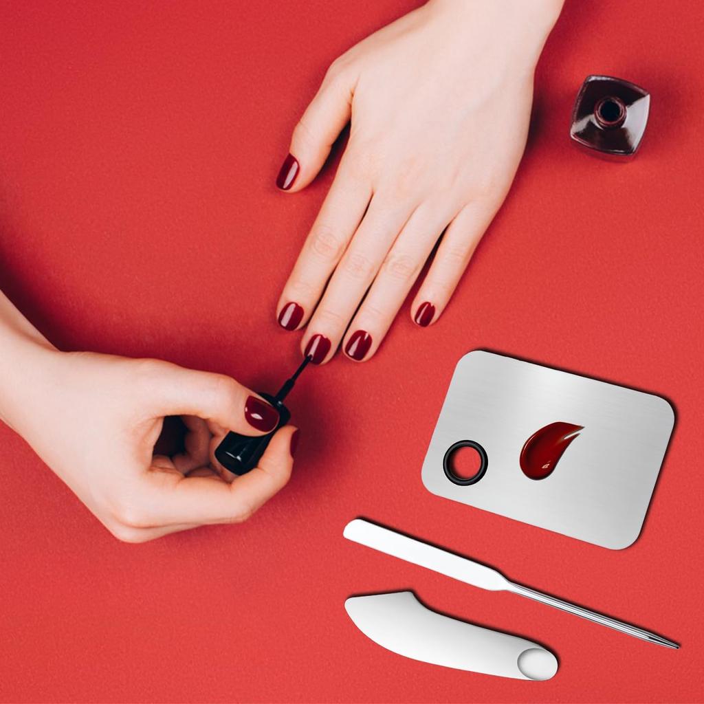 makeup scraper palette stainless for mixing thin coating professional surface gentle on the makeup beauty suitable for beginners 3-piece set, steel,