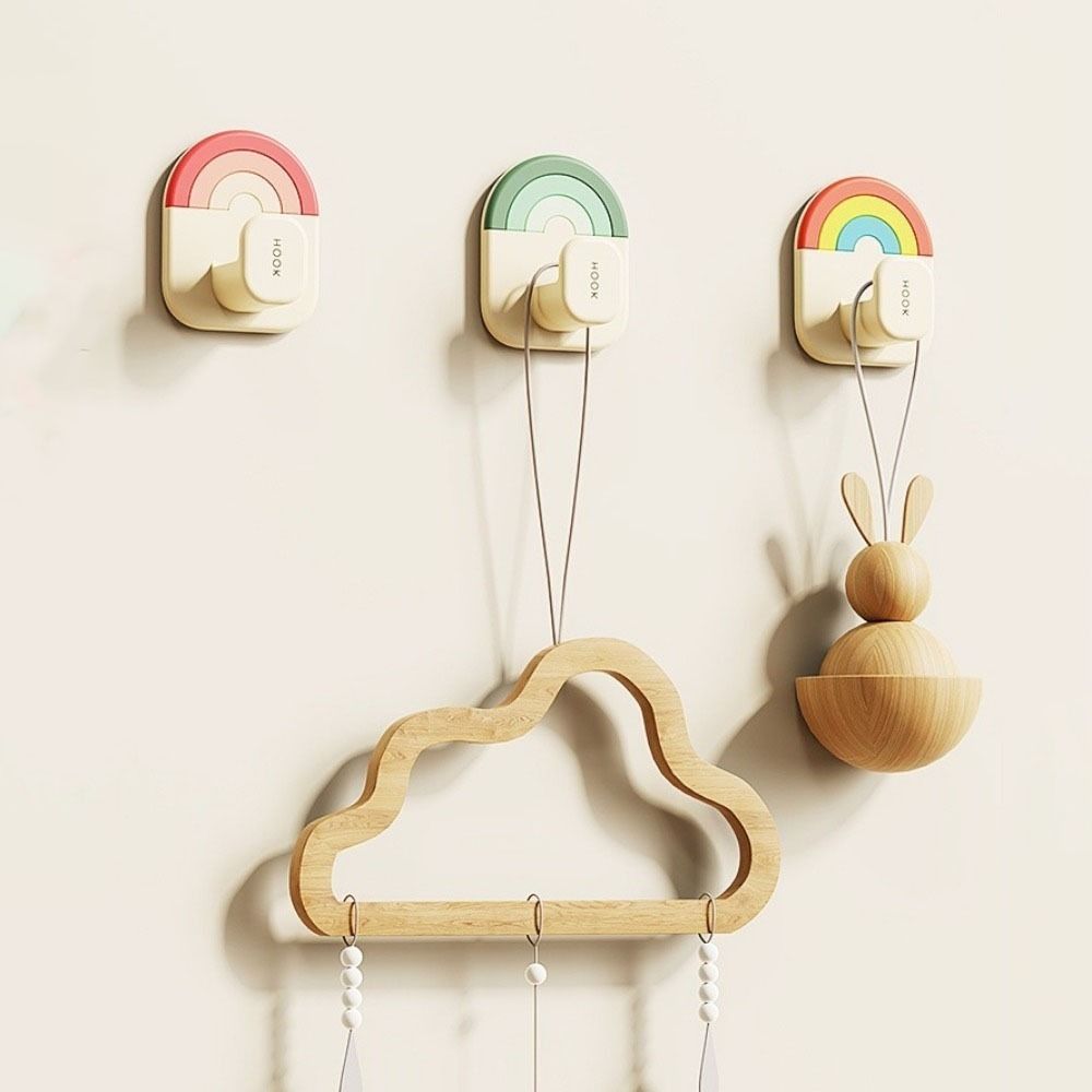 6Pcs Creative Plastic Rainbow Hook Self Adhesive No-Drill Wall Door Hook Waterproof Decorative Key Holder Kitchen
