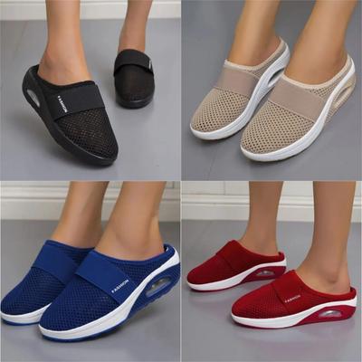 Summer New Large Lazy One Step Stepping Baotou Mesh Thick Bottom Slippers for Women, Slope Heel Slippers for Women