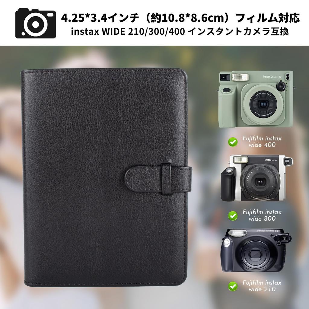 kinokoo for Fujifilm Instax Wide 400 Photo Album, Holds 80 3.4x4.3-inch Photos, PU Leather (Black), Available in 3 Colors, Birthday Gift