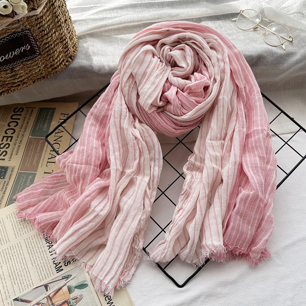 Japanese & Korean Style Autumn/Winter Unisex Striped Scarf In Cotton, Linen & Silk